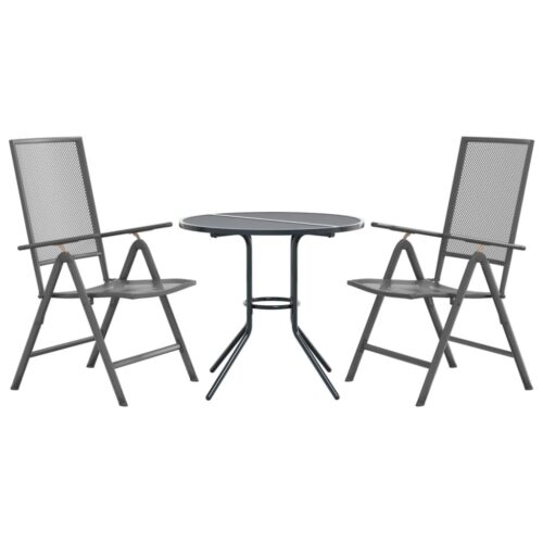 Reclining Garden Chair Set 3-Piece Anthracite Powder-coated Steel