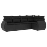 5-Piece Garden Sofa Set with Cushions Black Poly Rattan Wicker Outdoor Patio Furniture