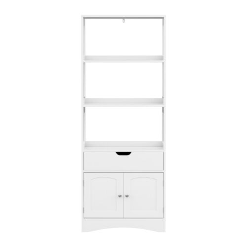Artiss Bathroom Floor Storage Cabinet with 2 Drawers 3 Open Shelves 2 Doors White - Image 5
