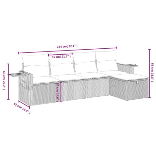 5-Piece Garden Sofa Set with Cushions Black Poly Rattan Wicker Outdoor Patio Furniture - Image 3