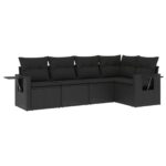 5-Piece Garden Sofa Set with Cushions Black Poly Rattan Wicker Outdoor Patio Furniture