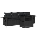 5-Piece Garden Sofa Set with Cushions Black Poly Rattan Wicker Outdoor Patio Furniture