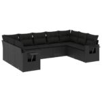 9-Piece Garden Sofa Set with Cushions Black Poly Rattan Wicker Outdoor Patio Furniture