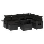 9-Piece Garden Sofa Set with Cushions Black Poly Rattan Wicker Outdoor Patio Furniture