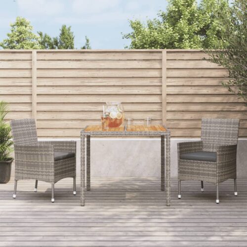 3-Piece Garden Dining Set with Cushions Grey Poly Rattan Wicker Outdoor Patio Furniture - Image 2