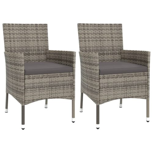 3-Piece Garden Dining Set with Cushions Grey Poly Rattan Wicker Outdoor Patio Furniture - Image 4