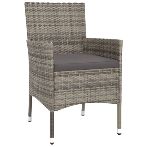 3-Piece Garden Dining Set with Cushions Grey Poly Rattan Wicker Outdoor Patio Furniture - Image 5