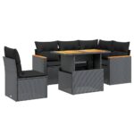 6-Piece Garden Sofa Set with Cushions Black Poly Rattan Wicker Outdoor Patio Furniture