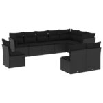 10-Piece Garden Sofa Set with Cushions Black Poly Rattan Wicker Outdoor Patio Furniture