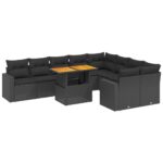 10-Piece Garden Sofa Set with Cushions Black Poly Rattan Wicker Outdoor Patio Furniture
