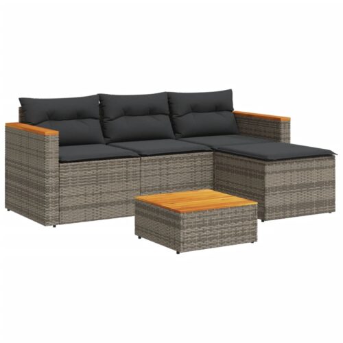 3-Piece Garden Sofa Set with Cushions Grey Poly Rattan Wicker Outdoor Patio Furniture