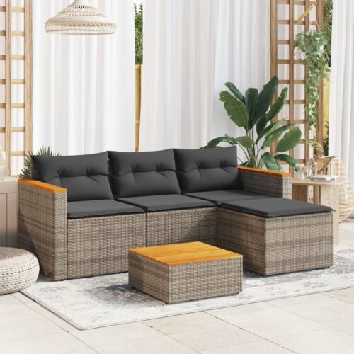 3-Piece Garden Sofa Set with Cushions Grey Poly Rattan Wicker Outdoor Patio Furniture - Image 3