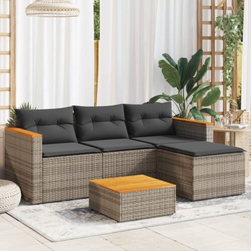 3-Piece Garden Sofa Set with Cushions Grey Poly Rattan Wicker Outdoor Patio Furniture - Image 4