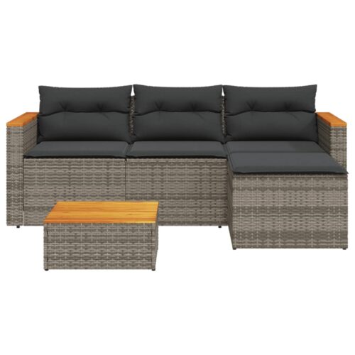 3-Piece Garden Sofa Set with Cushions Grey Poly Rattan Wicker Outdoor Patio Furniture - Image 2