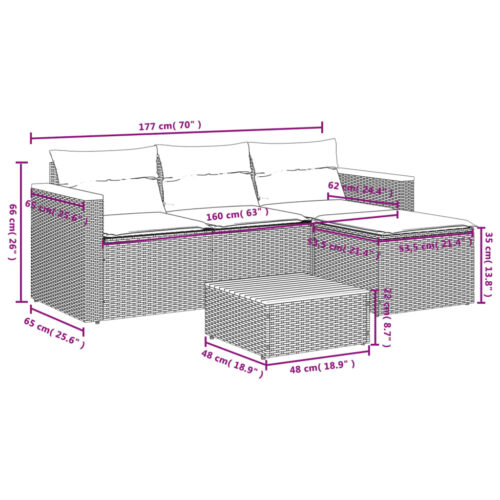 3-Piece Garden Sofa Set with Cushions Grey Poly Rattan Wicker Outdoor Patio Furniture - Image 9