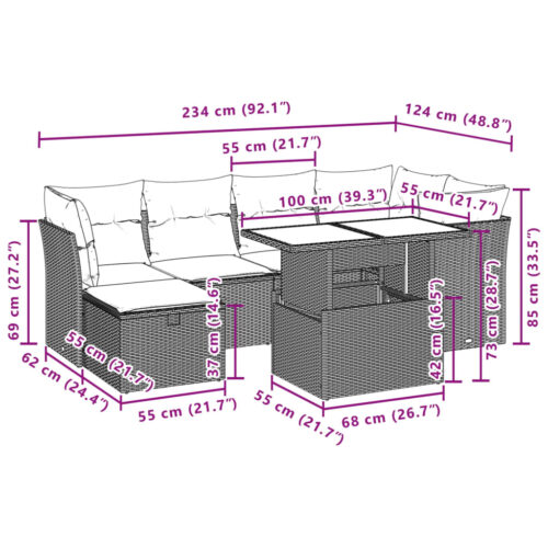 7-Piece Garden Sofa Set with Cushions Black Poly Rattan Wicker Outdoor Patio Furniture - Image 13