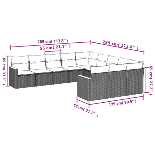 11-Piece Garden Sofa Set with Cushions Black Poly Rattan Wicker Outdoor Patio Furniture - Image 4