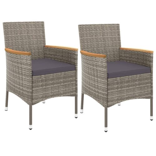 3-Piece Garden Dining Set with Cushions Grey Poly Rattan Wicker Outdoor Patio Furniture - Image 5