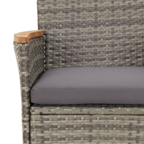 3-Piece Garden Dining Set with Cushions Grey Poly Rattan Wicker Outdoor Patio Furniture - Image 7