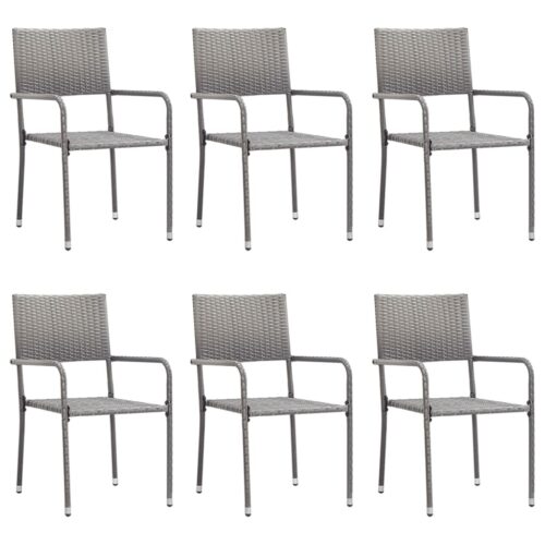 7-Piece Garden Dining Set Grey Black Poly Rattan Wicker Outdoor Patio Furniture Steel - Image 4