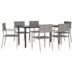 7-Piece Garden Dining Set Grey Black Poly Rattan Wicker Outdoor Patio Furniture Steel