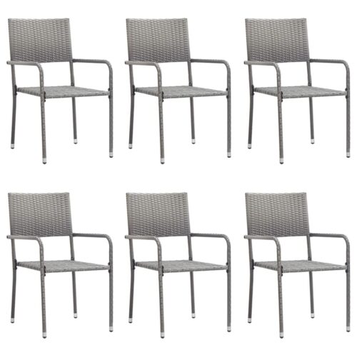 7-Piece Garden Dining Set Grey Black Poly Rattan Wicker Outdoor Patio Furniture Steel - Image 4