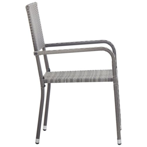 7-Piece Garden Dining Set Grey Black Poly Rattan Wicker Outdoor Patio Furniture Steel - Image 7