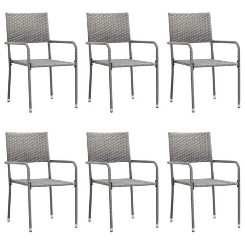 7-Piece Garden Dining Set Grey Black Poly Rattan Wicker Outdoor Patio Furniture Steel - Image 4
