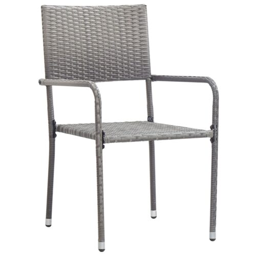 7-Piece Garden Dining Set Grey Black Poly Rattan Wicker Outdoor Patio Furniture Steel - Image 5