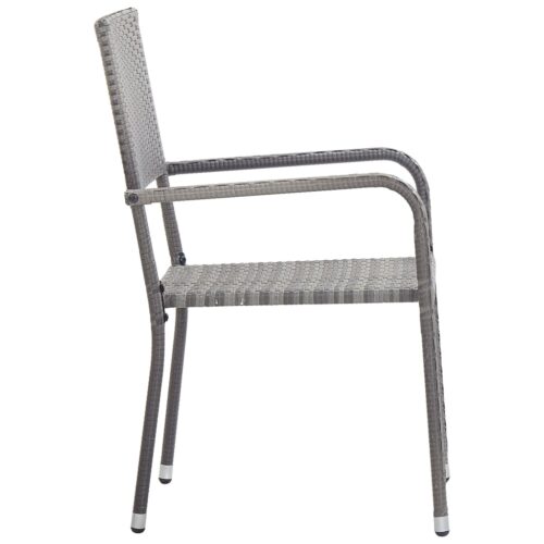 7-Piece Garden Dining Set Grey Black Poly Rattan Wicker Outdoor Patio Furniture Steel - Image 7