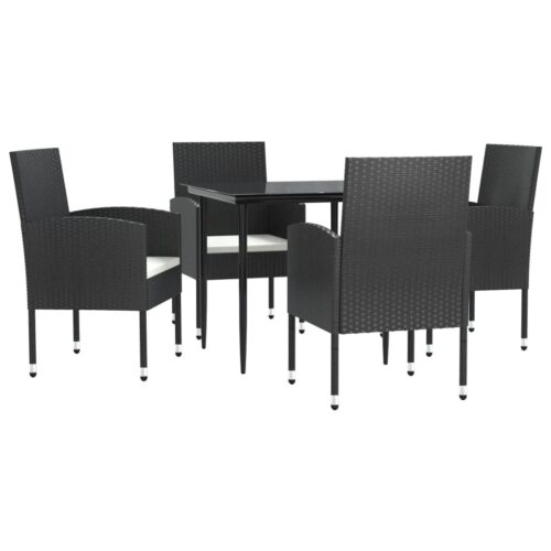 5-Piece Garden Dining Set Black Poly Rattan Wicker Outdoor Patio Furniture Steel