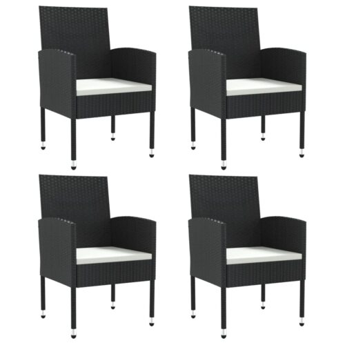5-Piece Garden Dining Set Black Poly Rattan Wicker Outdoor Patio Furniture Steel - Image 4