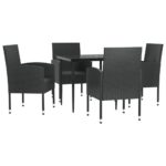 5-Piece Garden Dining Set Black Poly Rattan Wicker Outdoor Patio Furniture Steel