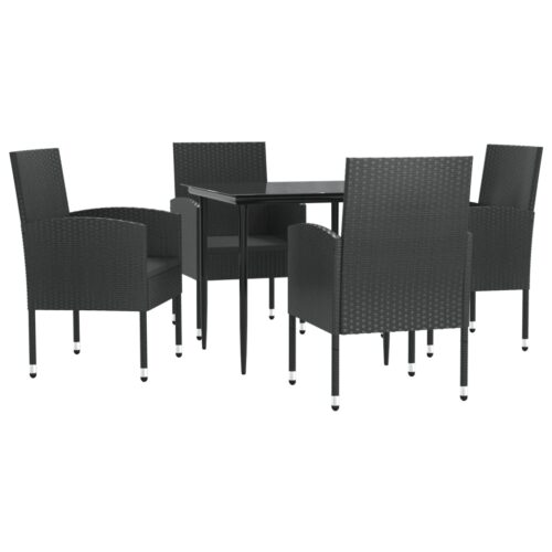 5-Piece Garden Dining Set Black Poly Rattan Wicker Outdoor Patio Furniture Steel
