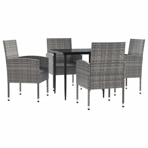 5-Piece Garden Dining Set Grey Black Poly Rattan Wicker Outdoor Patio Furniture Steel