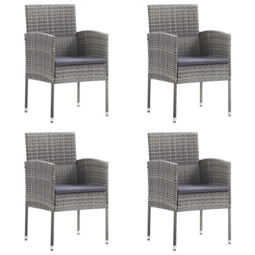 5-Piece Garden Dining Set Grey Black Poly Rattan Wicker Outdoor Patio Furniture Steel - Image 4
