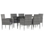 7-Piece Garden Dining Set Grey Black Poly Rattan Wicker Outdoor Patio Furniture Steel