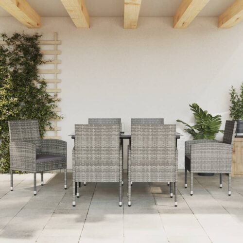7-Piece Garden Dining Set Grey Black Poly Rattan Wicker Outdoor Patio Furniture Steel - Image 3