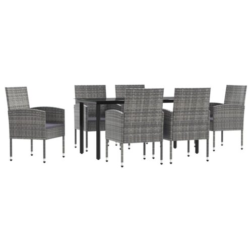 7-Piece Garden Dining Set Grey Black Poly Rattan Wicker Outdoor Patio Furniture Steel