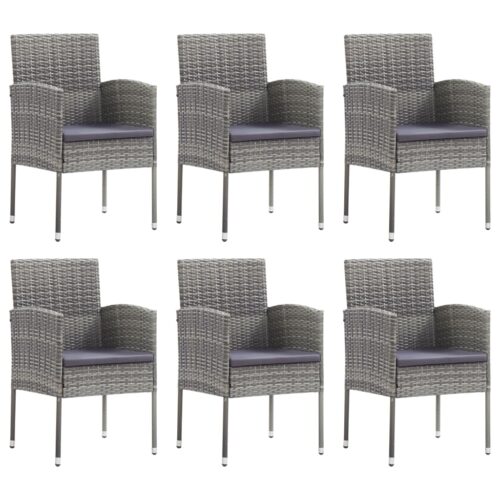 7-Piece Garden Dining Set Grey Black Poly Rattan Wicker Outdoor Patio Furniture Steel - Image 4