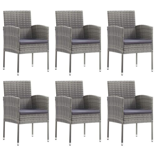7-Piece Garden Dining Set Grey Black Poly Rattan Wicker Outdoor Patio Furniture Steel - Image 4