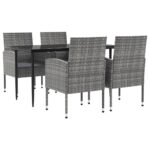 5-Piece Garden Dining Set Grey Black Poly Rattan Wicker Outdoor Patio Furniture Steel