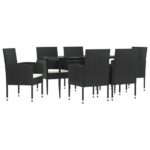 7-Piece Garden Dining Set Black Poly Rattan Wicker Outdoor Patio Furniture Steel