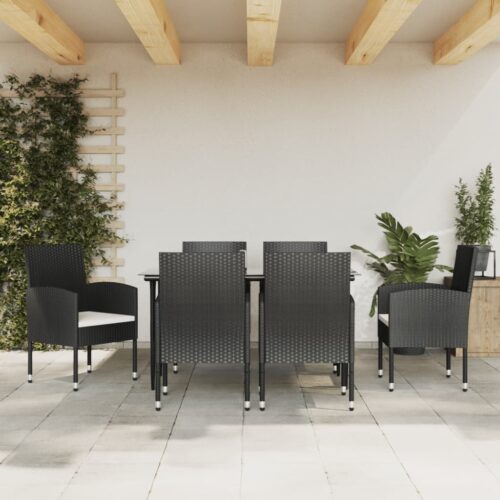7-Piece Garden Dining Set Black Poly Rattan Wicker Outdoor Patio Furniture Steel - Image 3