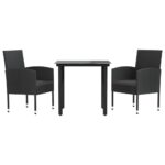 3-Piece Garden Dining Set Black Poly Rattan Wicker Outdoor Patio Furniture Steel