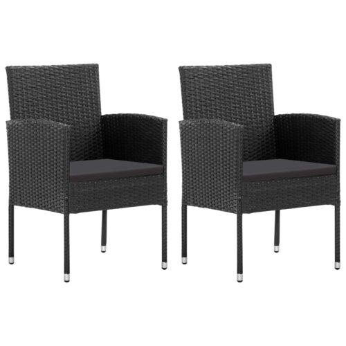 3-Piece Garden Dining Set Black Poly Rattan Wicker Outdoor Patio Furniture Steel - Image 4