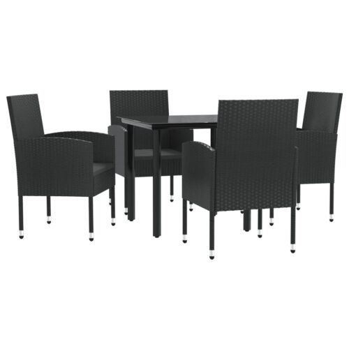 5-Piece Garden Dining Set Black Poly Rattan Wicker Outdoor Patio Furniture Steel