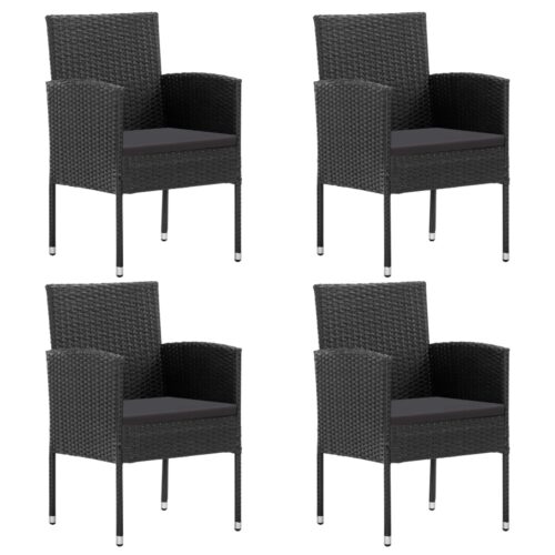 5-Piece Garden Dining Set Black Poly Rattan Wicker Outdoor Patio Furniture Steel - Image 3