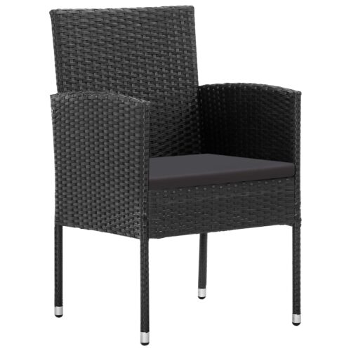 5-Piece Garden Dining Set Black Poly Rattan Wicker Outdoor Patio Furniture Steel - Image 5