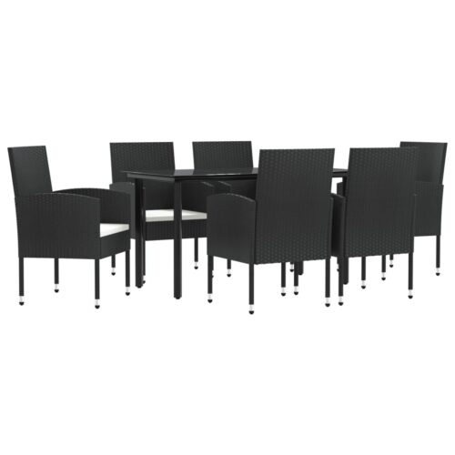 7-Piece Garden Dining Set Black Poly Rattan Wicker Outdoor Patio Furniture Steel